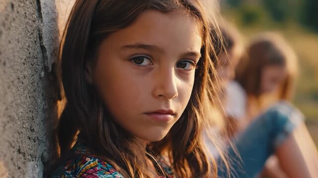 Portrait of a young girl with a concerned expression