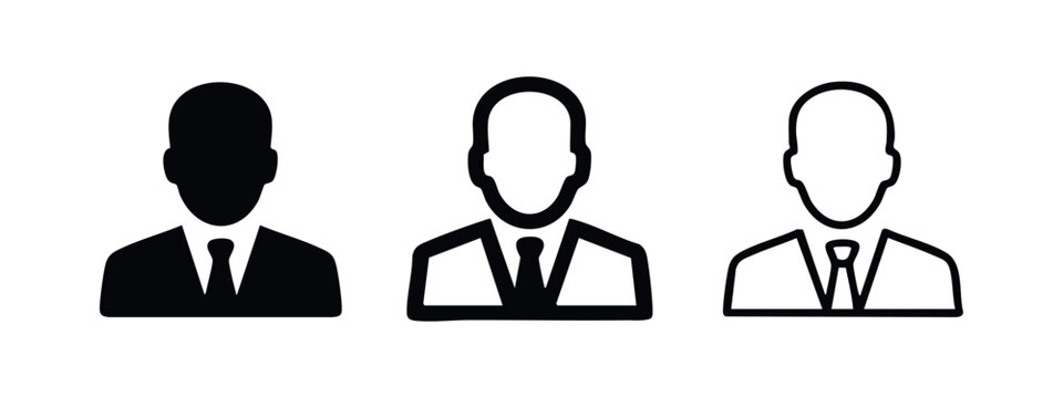 Businessman user profile icon set, professional avatar and human resource symbols in black and white.