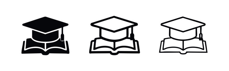 Graduation Student Icons Set - Education, Learning, University Symbol Collection with Open Book © liubomir118809