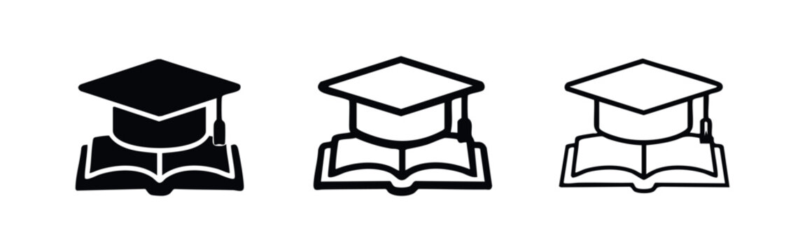 Graduation Student Icons Set - Education, Learning, University Symbol Collection with Open Book