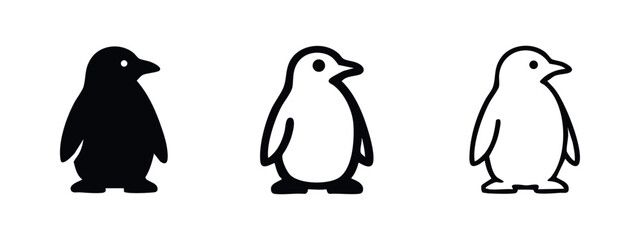 Cute penguin bird icons set, arctic animal vector illustration in various styles: solid, outline, and detailed. © liubomir118809