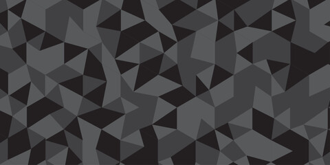 Obraz premium Abstract geometric black and gray background seamless mosaic and low polygon triangle texture wallpaper. Triangle shape retro wall grid pattern geometric ornament tile vector square element.