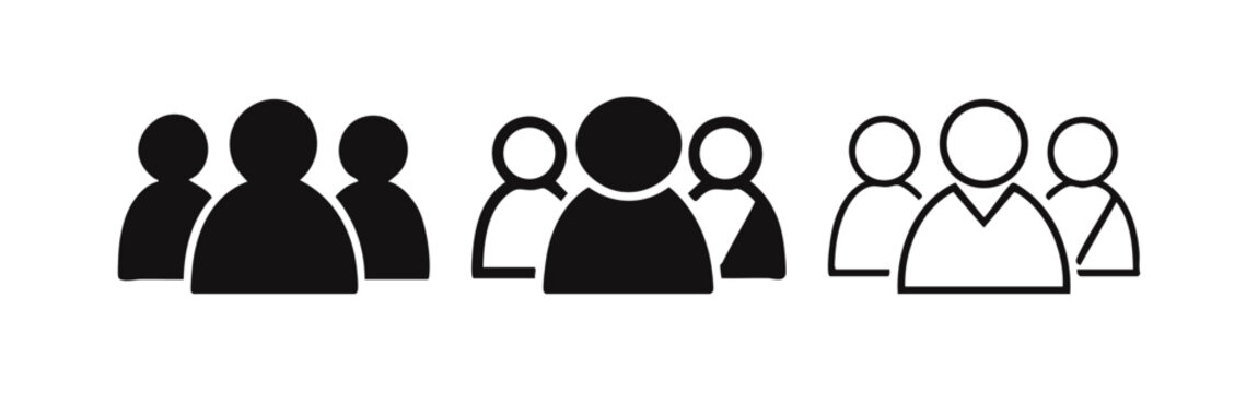 Diverse group of people icon set, community gathering and large audience symbols for social events.