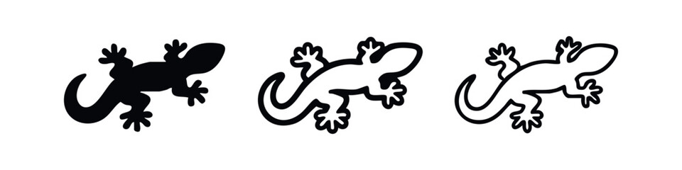 Obraz premium Gecko Lizard Icon Set - Solid, Bold, and Thin Outline Styles