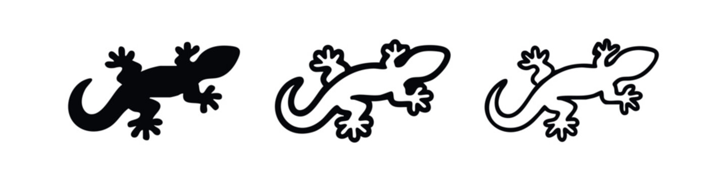 Gecko Lizard Icon Set - Solid, Bold, and Thin Outline Styles