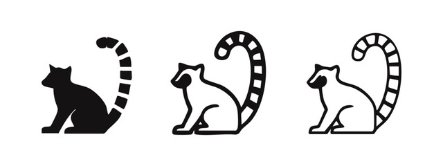 Raccoon or ring-tailed lemur animal icons with striped tails and masked faces. © liubomir118809