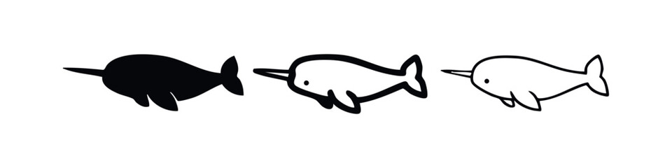 Narwhal icon set in different styles. © liubomir118809