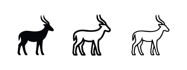 Fototapeta premium Elegant Gazelle or Antelope Standing Icon Set, African Wildlife Symbol