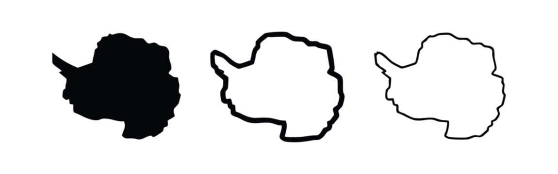 Antarctica Continent Map Icon Set, Global Geography Vector Outline and Solid Symbols