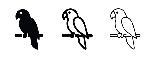 Exotic Parrot Silhouette and Outline Vector Icons © liubomir118809