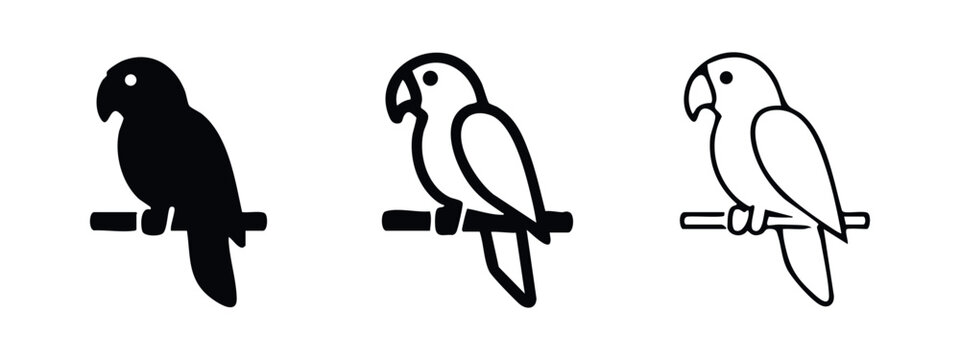 Exotic Parrot Silhouette and Outline Vector Icons