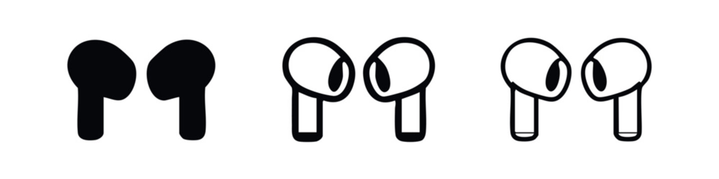 Wireless earbuds icon set, bluetooth headphones and audio technology graphic