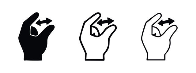 Obraz premium Hand Pinch to Zoom Out Gesture Icons Set. Compress or Shrink Symbol Vector Illustration