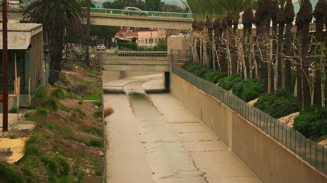 LA river water channel in slow motion 4K