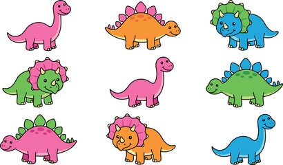 Cute Cartoon Dinosaur Set Colorful Baby Dino Characters Collection Illustration © Sariful