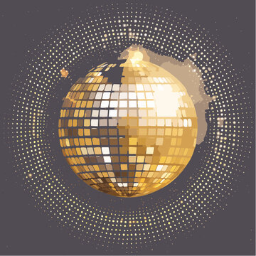 Schwarzer Hintergrund mit goldener Disco-Kugel und radialem Punktmuster &ndash; Luxus Party-Design