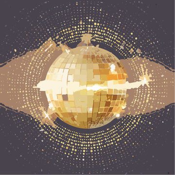 Schwarzer Hintergrund mit goldener Disco-Kugel und radialem Punktmuster &ndash; Luxus Party-Design