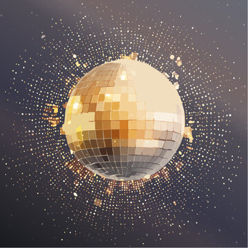 Schwarzer Hintergrund mit goldener Disco-Kugel und radialem Punktmuster &ndash; Luxus Party-Design