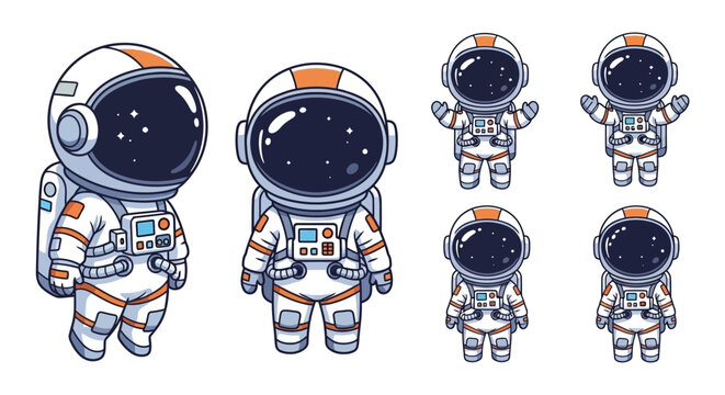 Astronauts in spacesuits stand together in a group on a planetary surface.