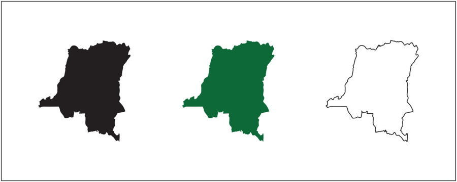 Democratic Republic of the Congo Map Silhouette Solid Black Outline and Satellite Style Vector Isolated on White Background