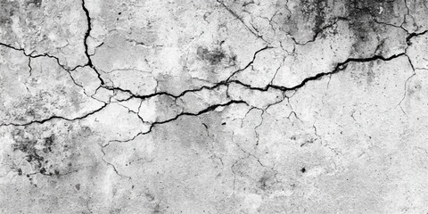 Obraz premium A weathered gray concrete wall features a rough, cracked texture with aged plaster and a dirty grunge surface, creating a vintage broken stone backdrop for architectural design