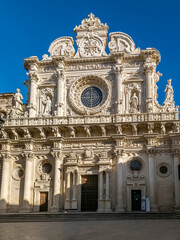 Fototapeta premium Basilica di Santa Croce in Lecce – Masterpiece of Italian Baroque Architecture in Puglia – Ornate Pietra Leccese Facade – Salento Heritage Travel Wall Art