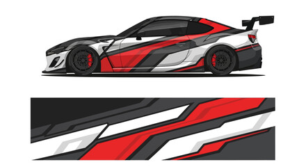 Naklejka premium Sleek Red and White Race Car Illustration with Graphic Livery.