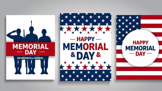 Memorial day posters with patriotic designs and american flags