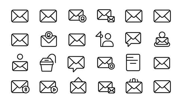 Email and Messaging Icons 30 Outline Mailbox Send Receive Vector Set