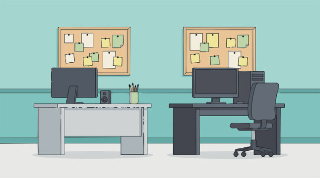 Illustration of a Modern Office Workspace with Two Computer Desks