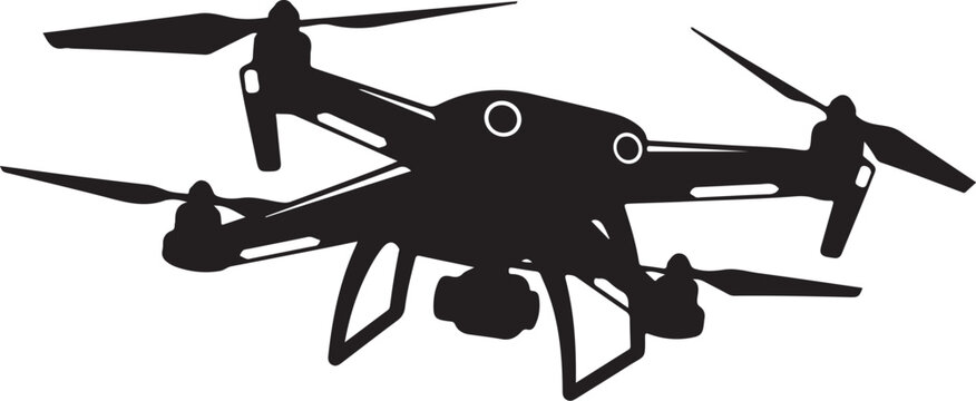 Black drone silhouette with propellers white background