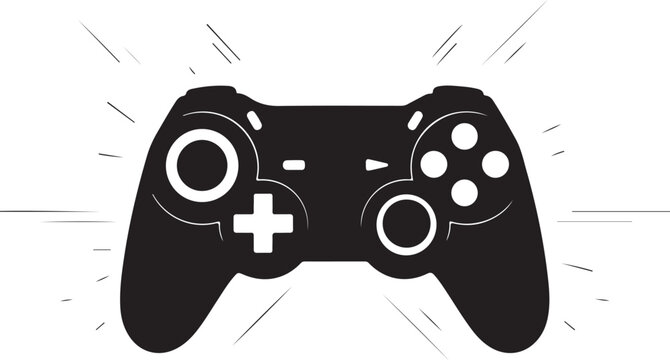 Black game controller with white buttons and lines