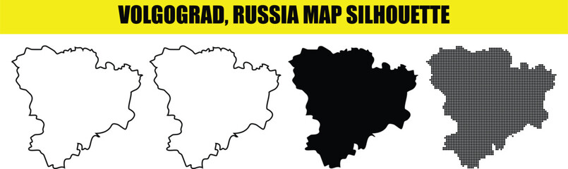 Obraz premium Volgograd russia map silhouette vector set with line solid and dotted styles isolated on transparent background.