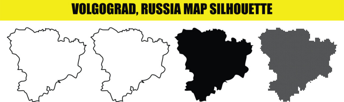 Volgograd russia map silhouette vector set with line solid and dotted styles isolated on transparent background.