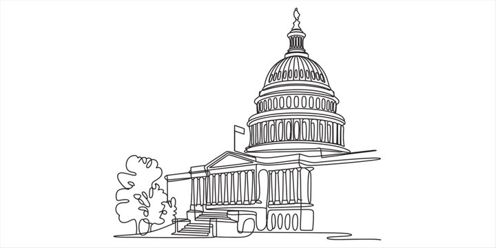 A simple continuous line drawing of the united states capitol building isolated on white background Vector, illustration