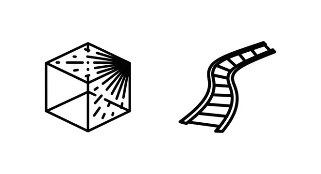 3D tracking cube and railway track icon set