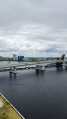 Obraz premium aerial shot of skyscrapers and office buildings along the St. John’s River in Jacksonville Florida USA