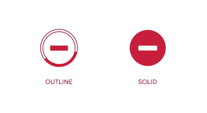 Vector icons of outline and solid minus signs in red color