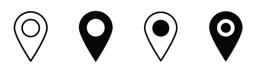 Location pin icon set. Map marker and navigation symbols. GPS point and destination sign. Geolocation and tracking concept. © Carpe Diem