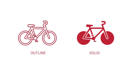 Fototapeta premium Vector illustrations of bicycle icons in outline and solid styles