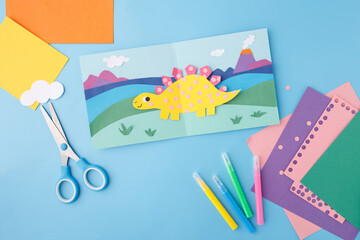 creative family leisure time activity dinosaur cutout collage diy craft for toddlers home schooling...