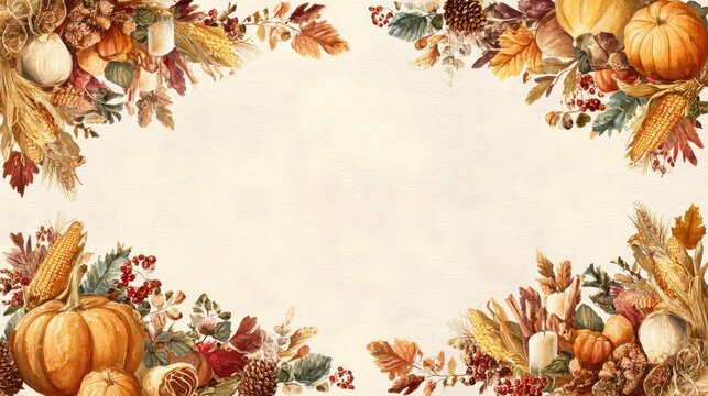 Thanksgiving themed border illustration featuring warm harvest elements around the edges