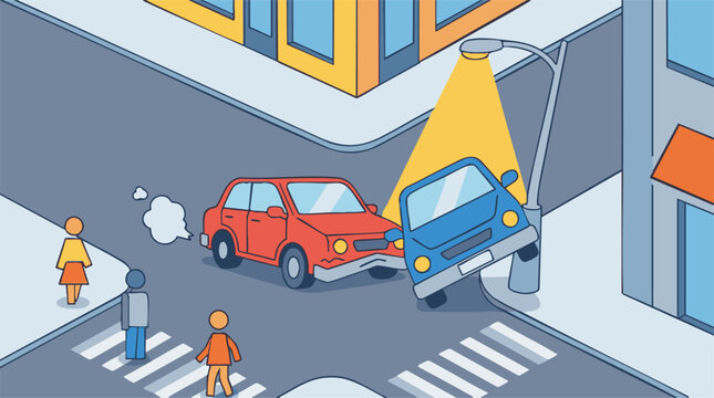 Urban street accident with two cars colliding at an intersection