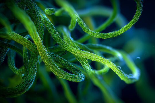 The cyanobacteria Nostoc flagelliforme, is a tangled, hair-like strand of algae with a moist, shiny surface.