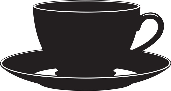 Black tea cup and saucer silhouette white