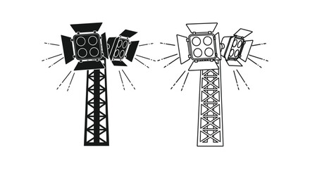 Two stage lights on stands depicted in a striking black silhouette © Rina