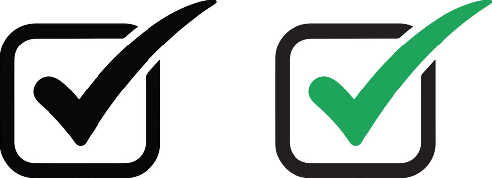 Black and Green Check Marks in Square Outlines tick