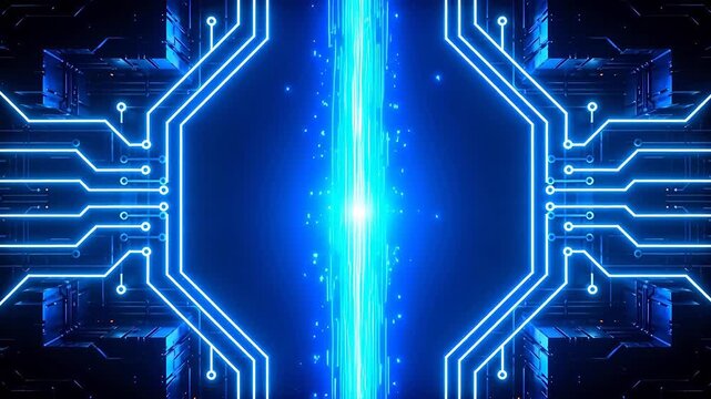 Blue neon circuit board with central light