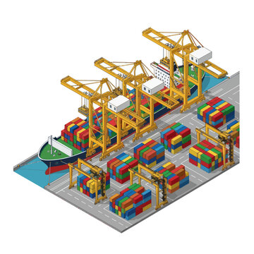 Colorful Shipping Containers and Cranes Model.