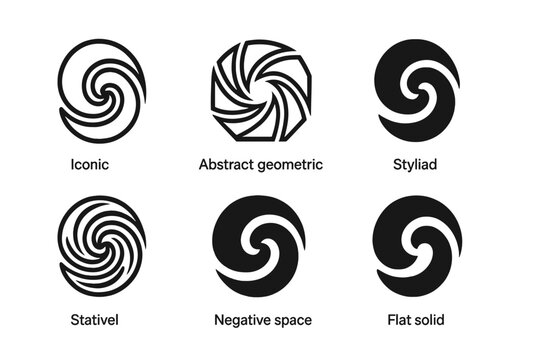 Bookbinding Logo Set. Bookbinding. Icon set. Set Logo of Bookbinding: marbled endpapers swirl. harmonious logo variations of the same emblematic concept, each